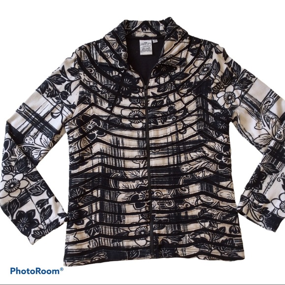 Parsley & Sage Black & Ivory Print Full Zip Jacket With Stretch S - Picture 1 of 11